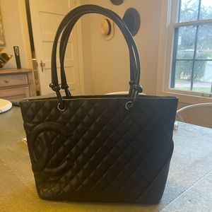 CHANEL Calfskin Quilted Large Cambon Tote Black